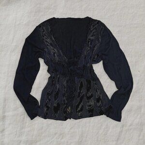Gothic Black Tie Front Long Sleeve Top
